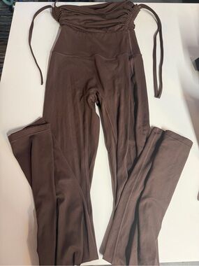 Brown Women's High-Waist Drawstring Yoga Pants